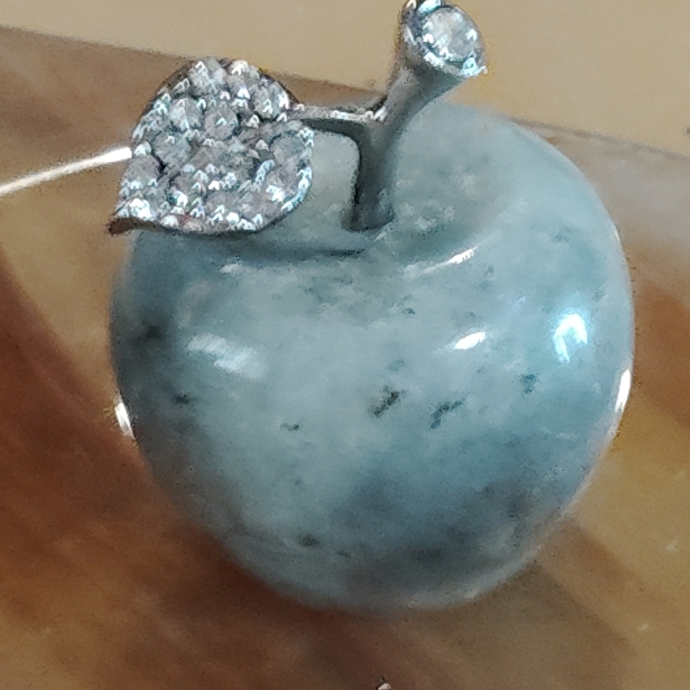 LABRADORITE APPLE WITH RHINESTONES. 38.5g  GRAMS. HAND CARVED